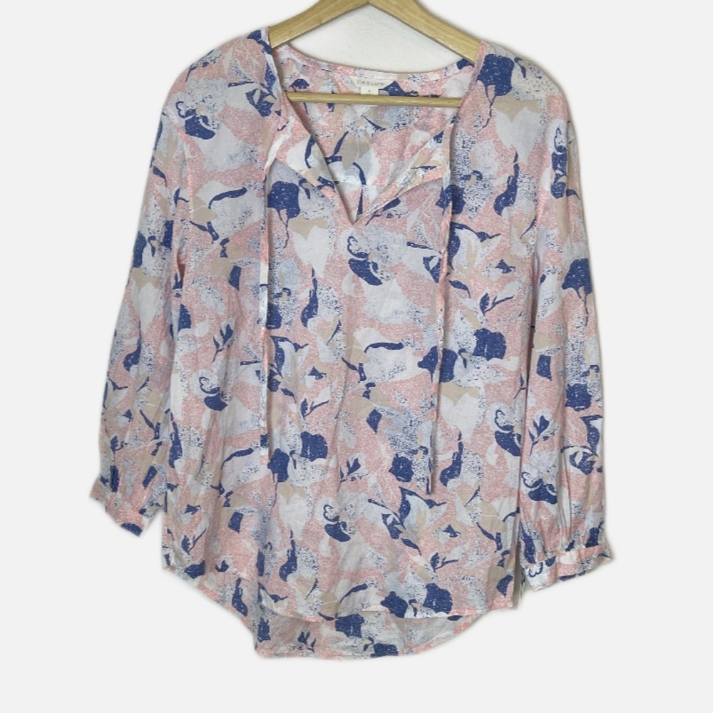 Caslon Ivory Blue Pink Floral blouse S NWT